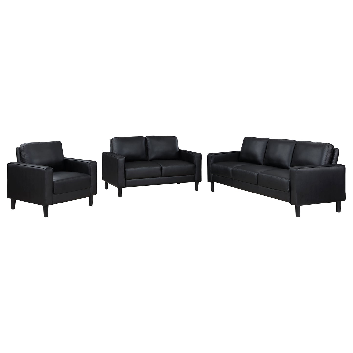 Ruth 3-piece Upholstered Track Arm Sofa Set Black