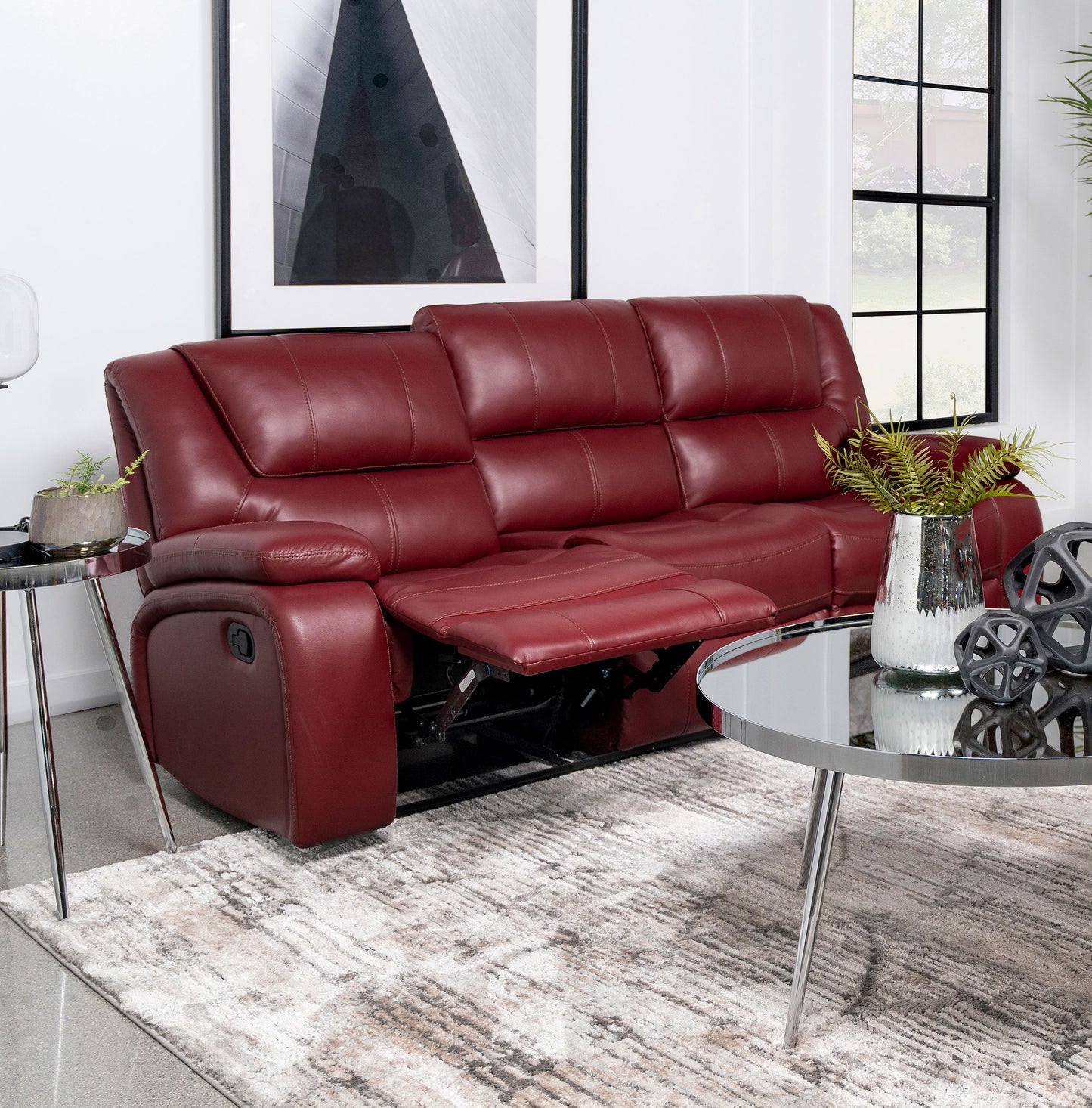 Camila Upholstered Motion Reclining Sofa Red