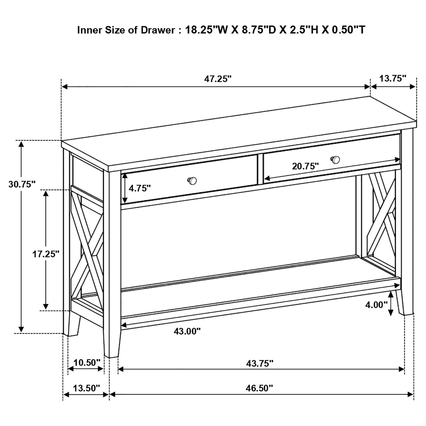 Hollis 2-drawer Wood Entryway Console Table Brown and White