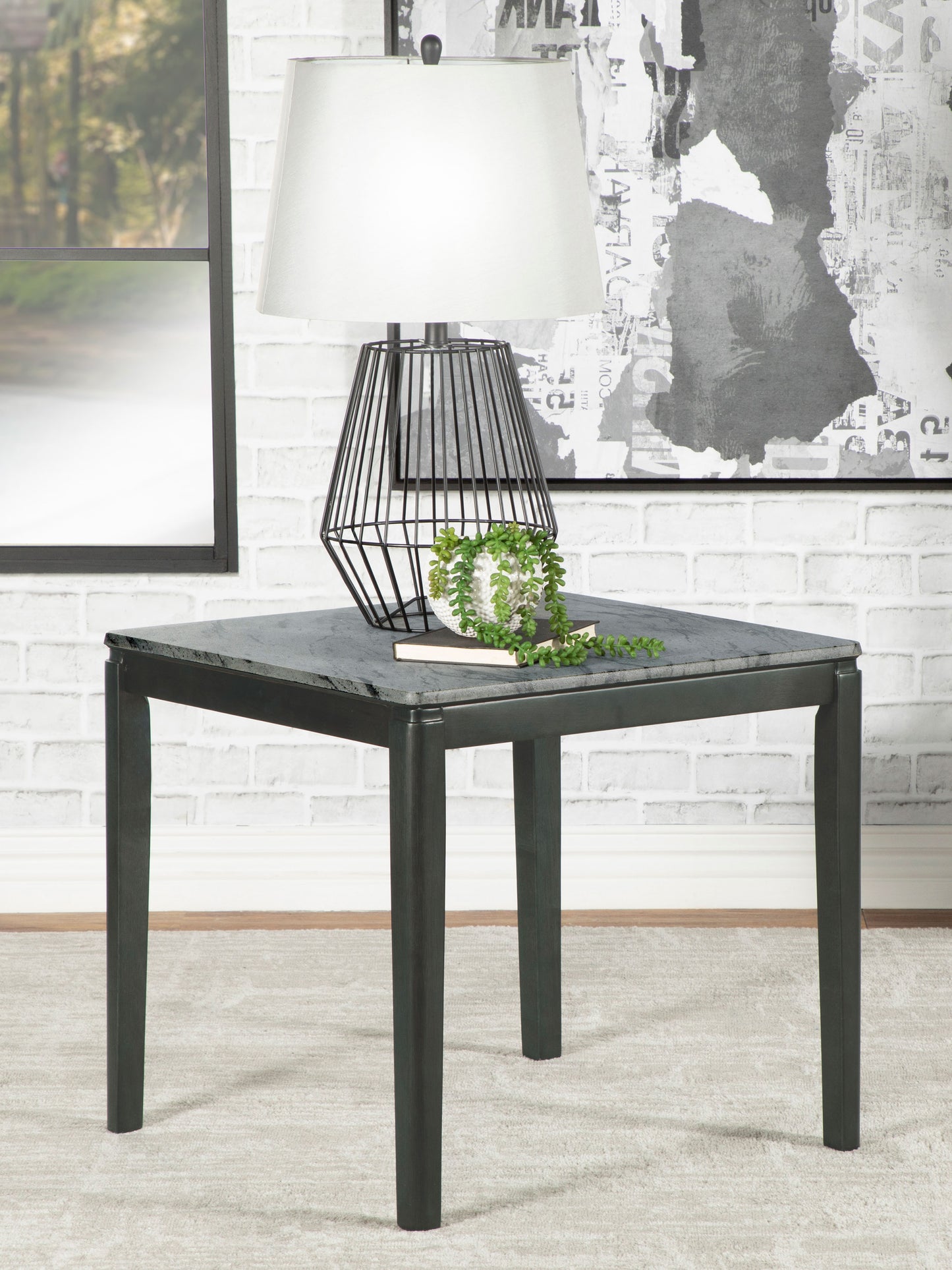 Mozzi Square Faux Marble Side End Table Grey and Black