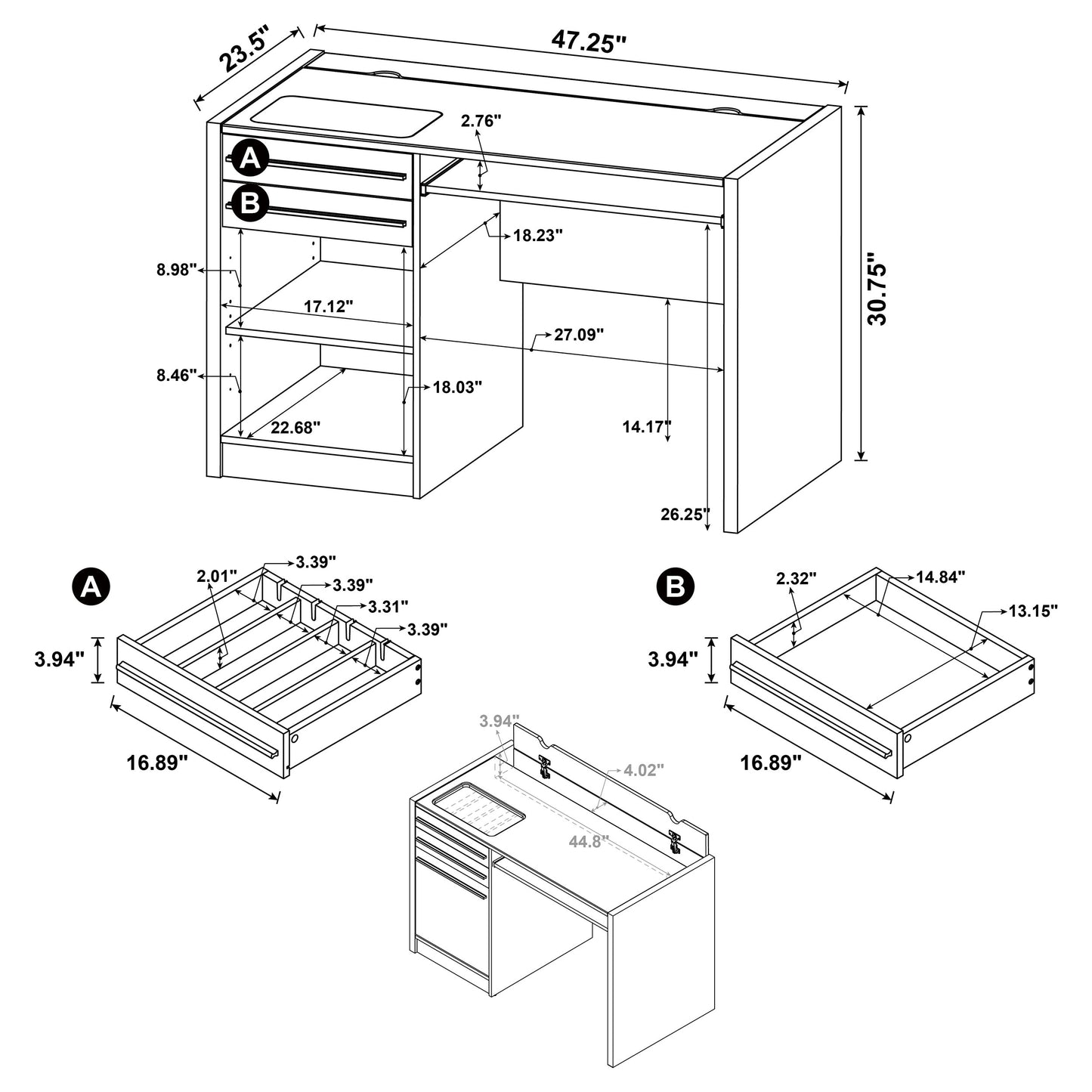 Halston 47-inch 2-drawer Office Desk with Cabinet Cappuccino