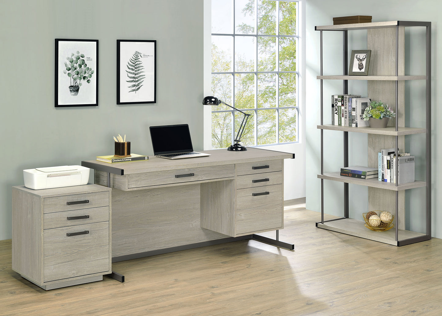 Loomis 60-inch 4-drawer Computer Desk Whitewashed Grey