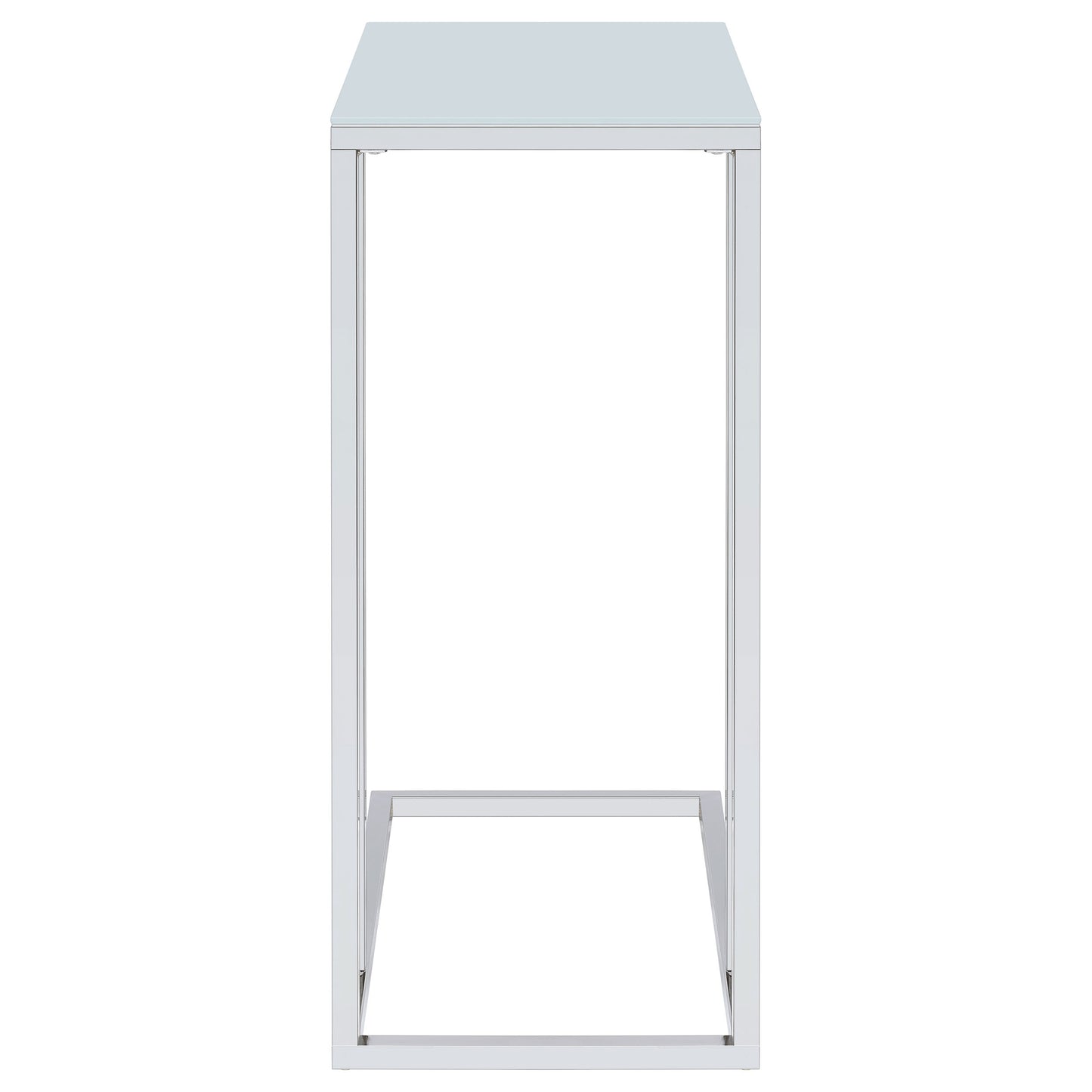 Stella White Glass Top C-Shaped Sofa Side Table Chrome