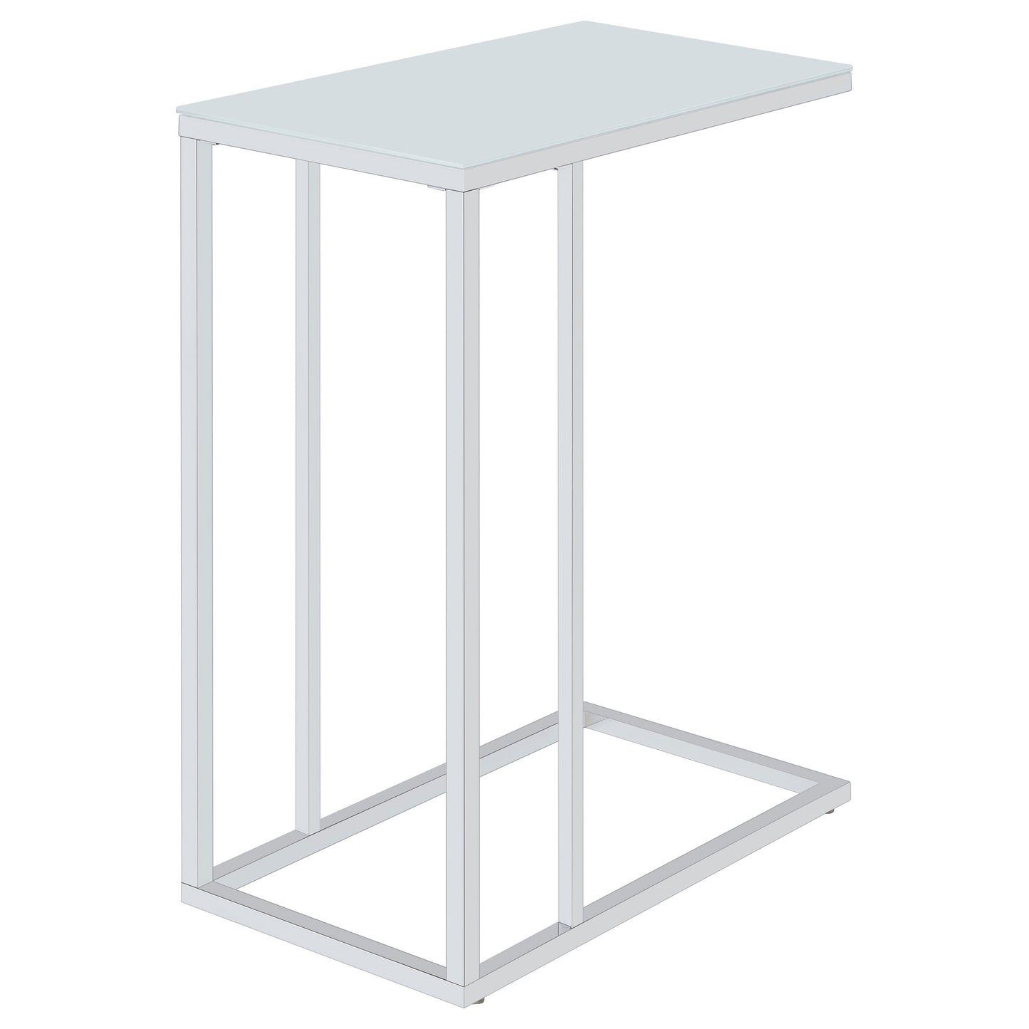 Stella White Glass Top C-Shaped Sofa Side Table Chrome