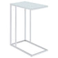 Stella White Glass Top C-Shaped Sofa Side Table Chrome