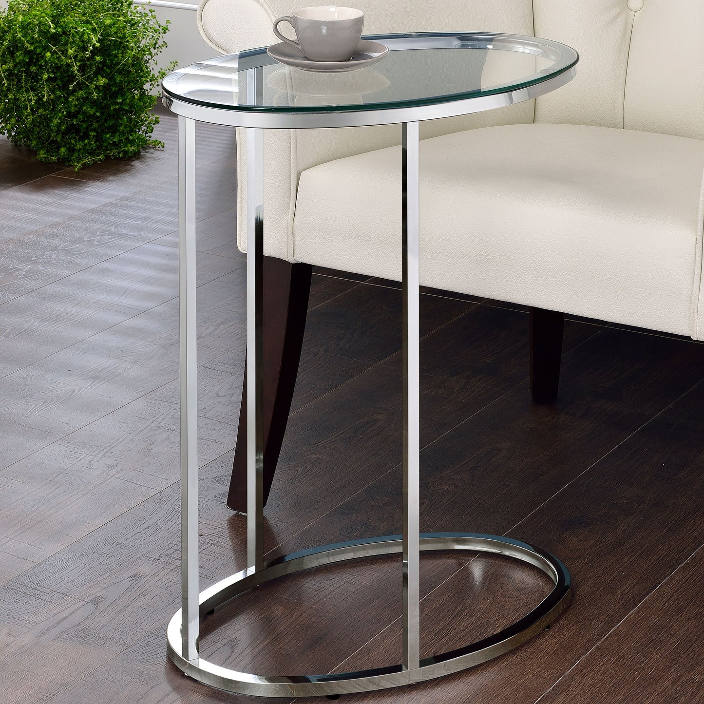 Kyle Oval Glass Top C-Shaped Sofa Side Table Chrome