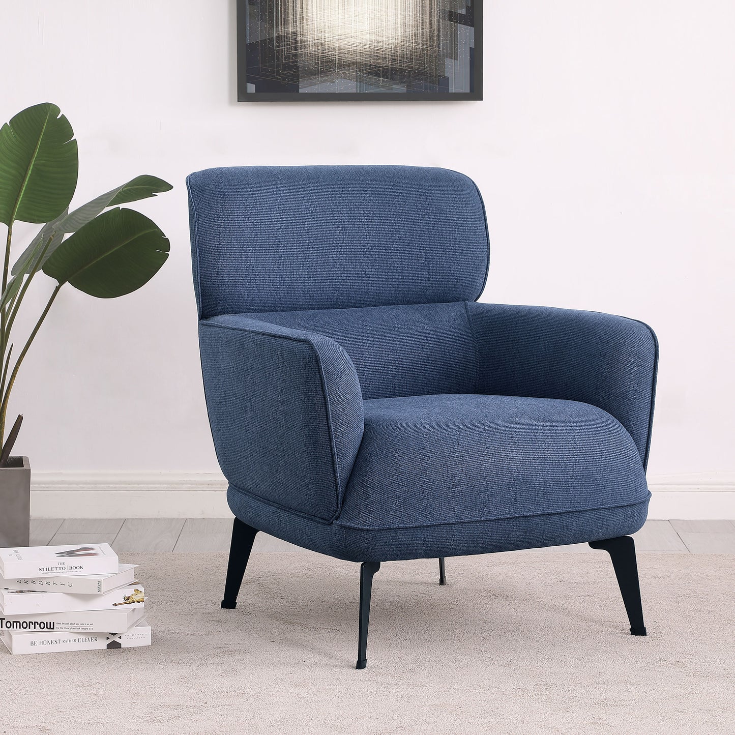 Andrea Upholstered Crecent Arm Accent Chair Blue