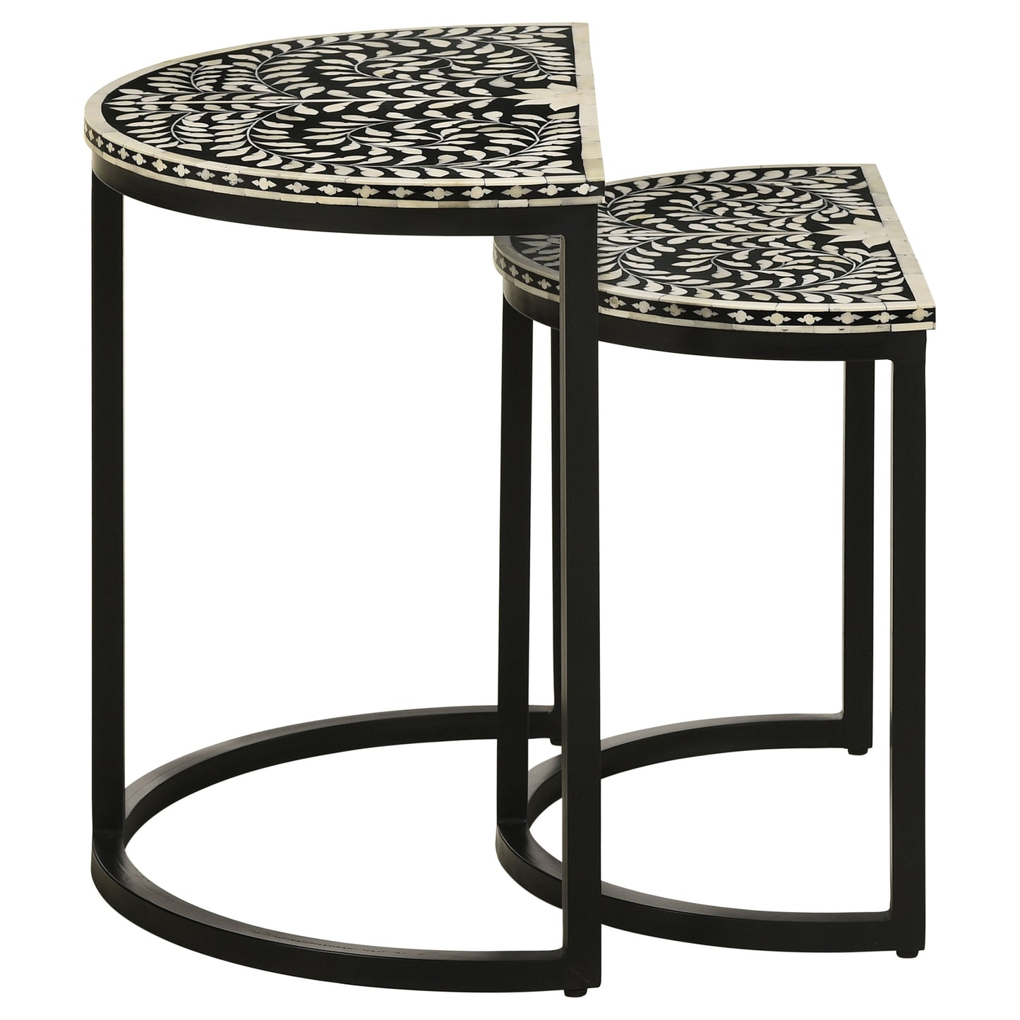 Zakiya 2-piece Demilune Nesting Table Set Black and White