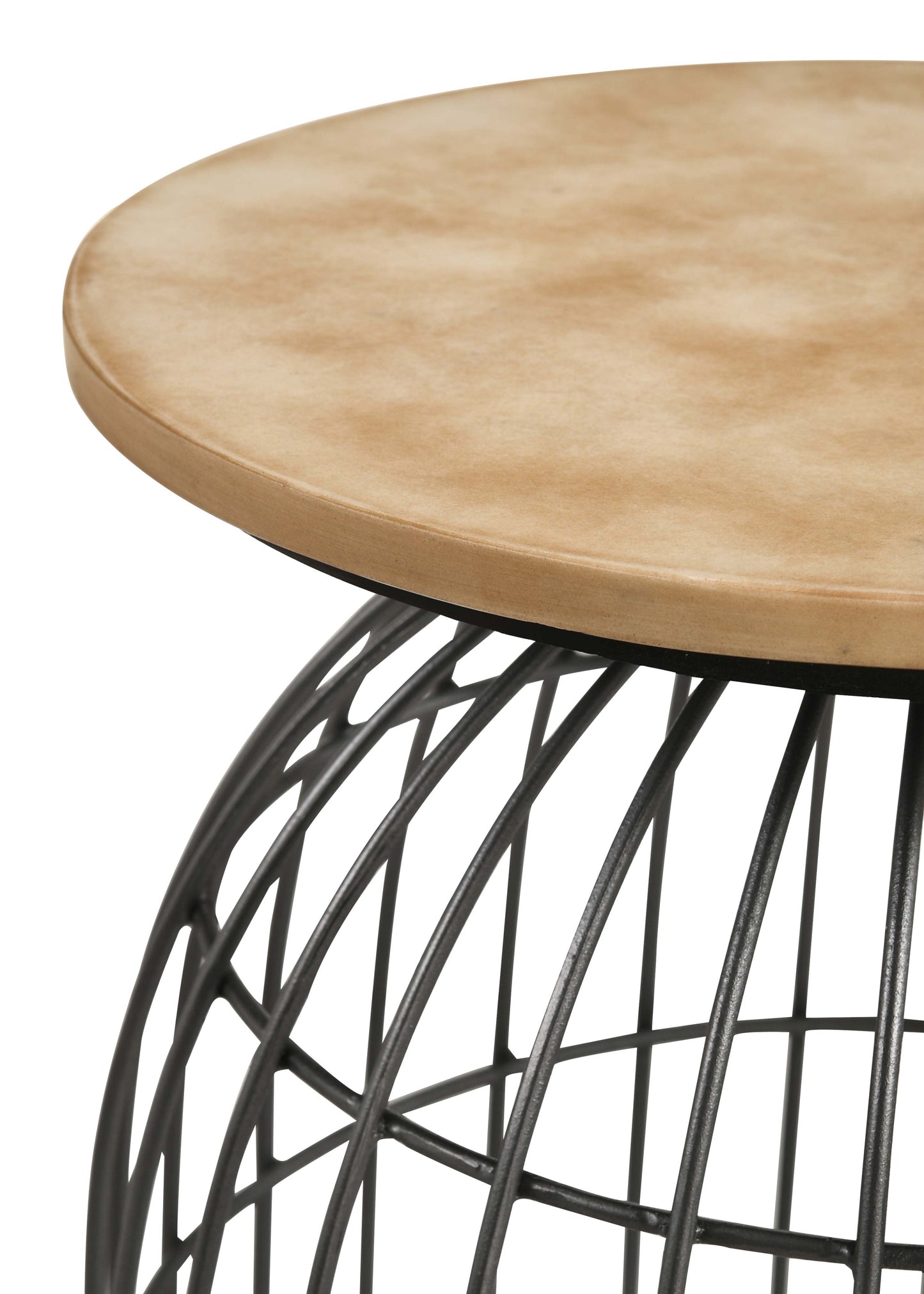 Bernardo Round Wire Frame Side Table Natural and Gunmetal