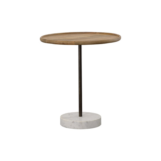 Ginevra Wood Top Marble Base Table Natural Brown and White