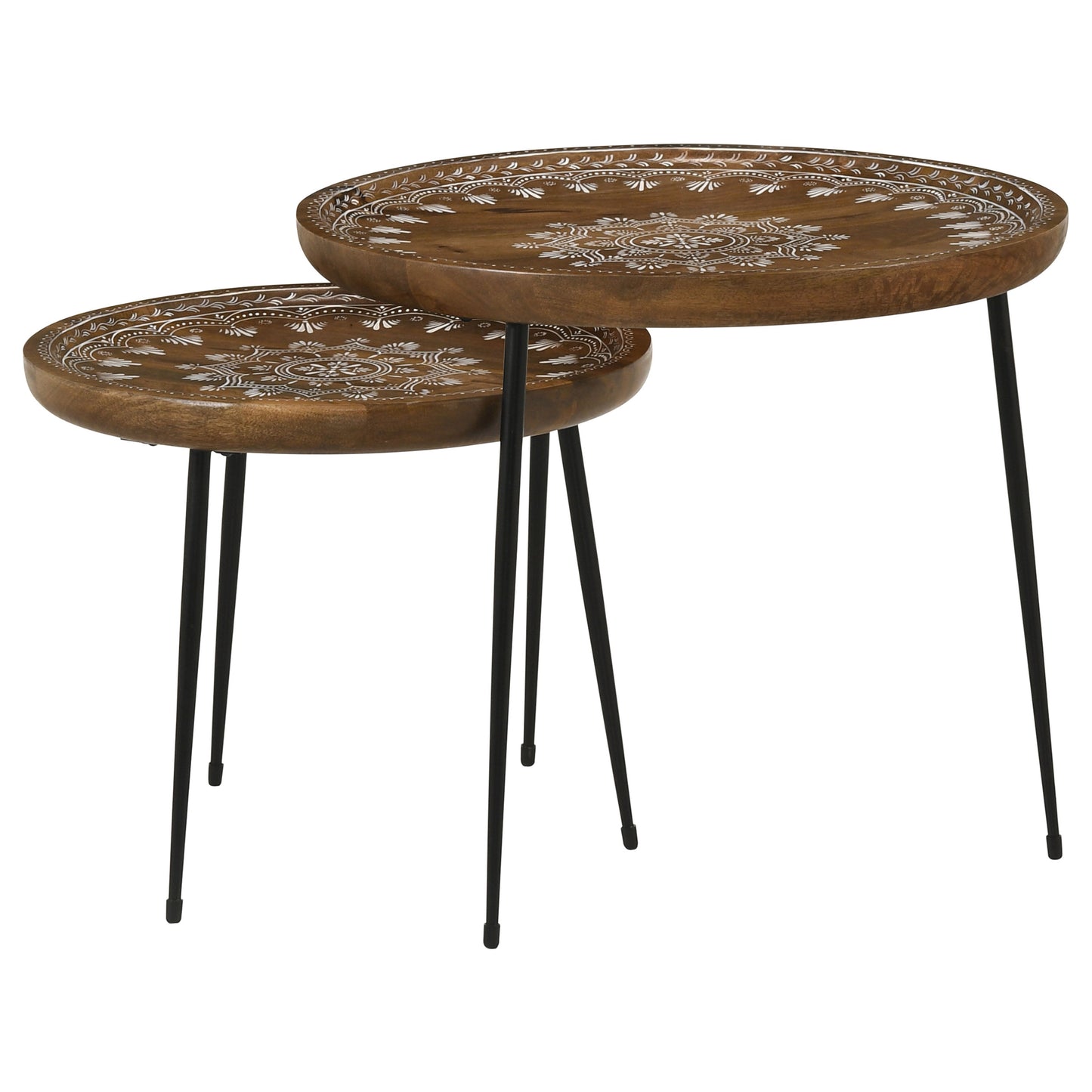 Nuala 2-piece Round Mango Wood Nesting Tables Honey