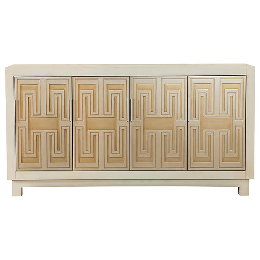 Voula 4-door Wood Accent Storage Cabinet White and Gold