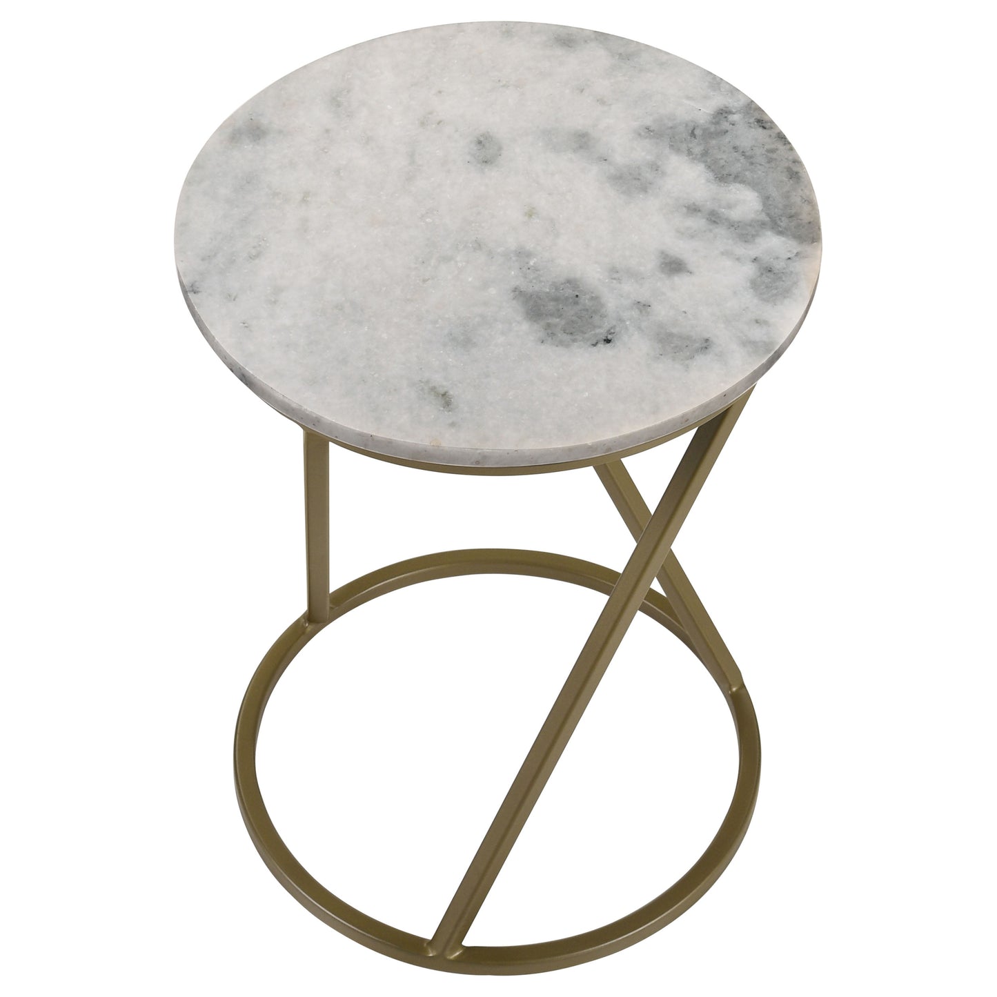 Malthe Round Marble Top Accent Side White and Antique Gold