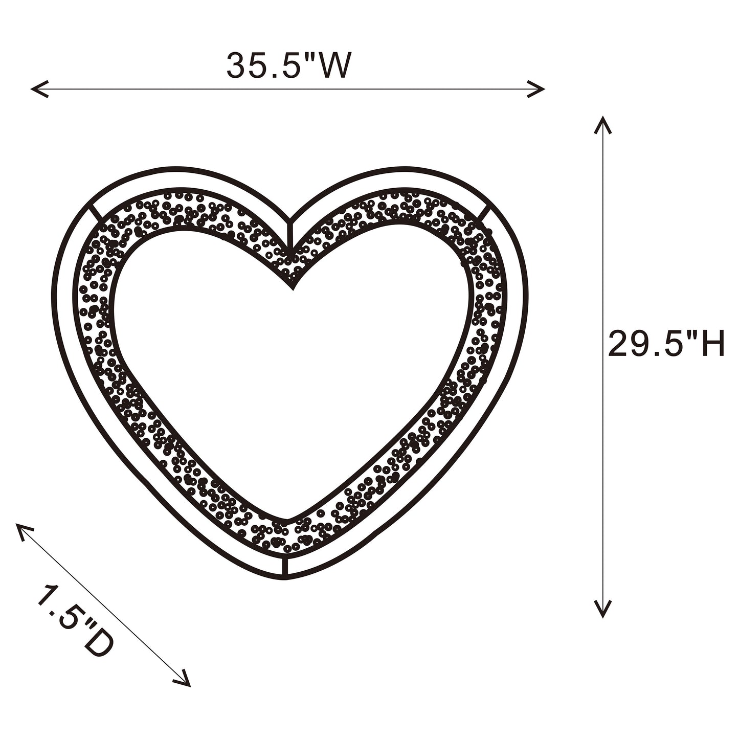 Aiko 36 x 30 Inch Heart Shaped LED Light Wall Mirror Silver